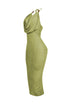 Truffle Slinky Cowl Neck Halter Midi Dress
